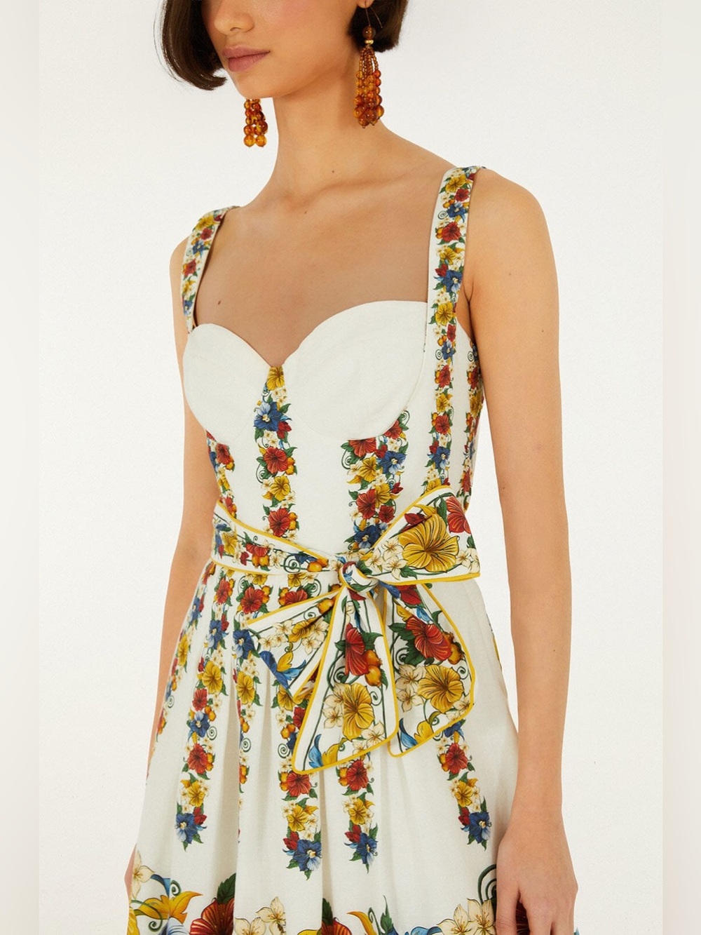 FARM Rio White Floral belted dress tropi mini flare - Picture 2 of 4
